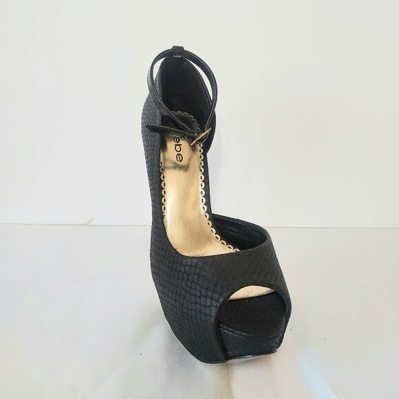 Black Bebe Adriana Ankle strap stiletto heels size 7 women's - Picture 2 of 7